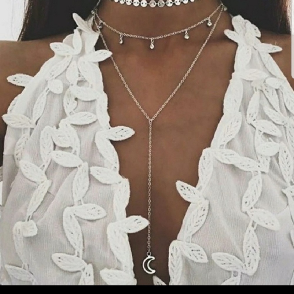 Eye Pop Boho Three Layer Moon Pendant Necklace